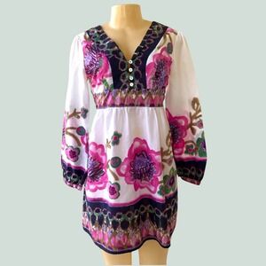 Sugar Floral Empire Waist Dress Pink Purple Long Sleeve Boho Size Unknown